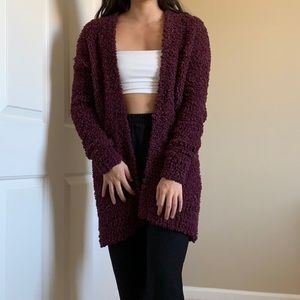 Hollister Burgundy Long Fuzzy Cardigan